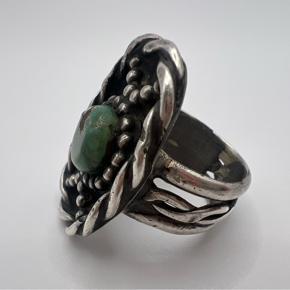 Green Turquoise Old Pawn Thick Band Sterling Silver 925 Ring, Size 8 - Picture 4 of 5